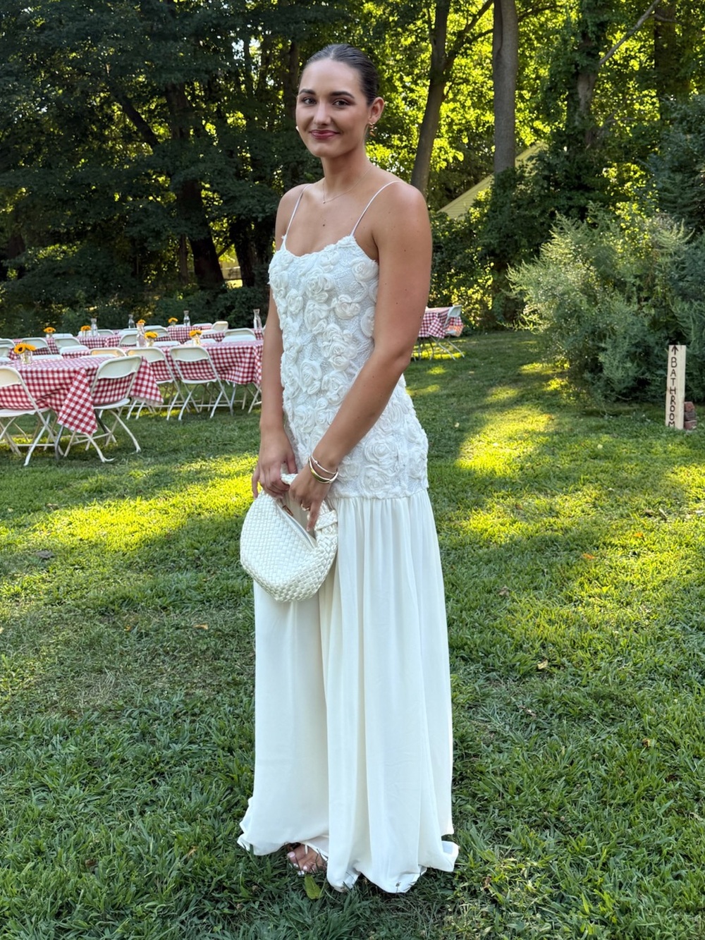 Elegant White Maxi Dress with Floral Bodice